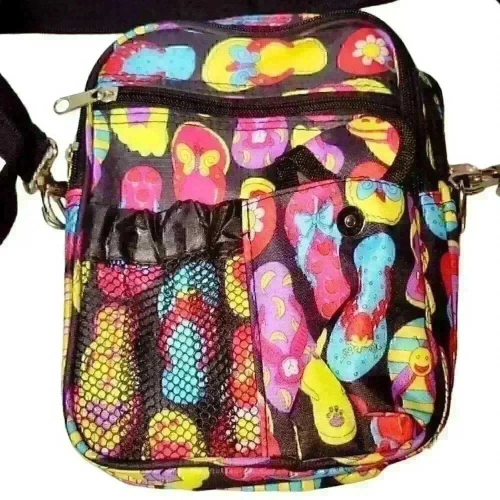 Micro Small Multi Use BACKPACK Many pockets ZIP Close FLIP FLOPS print Lunch Box